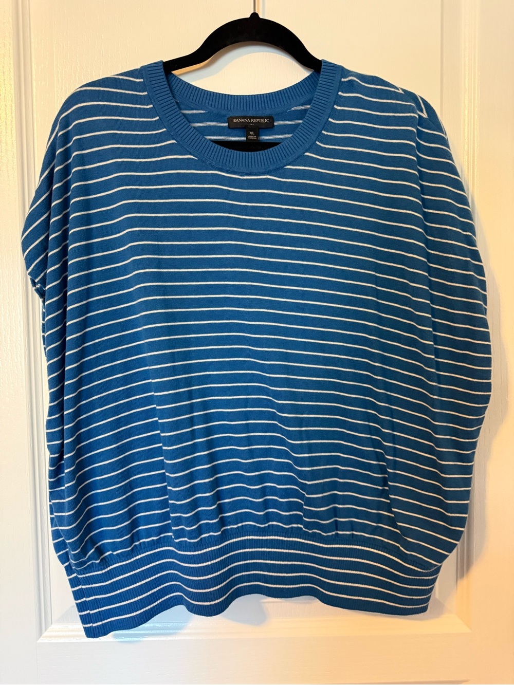 Banana Republic Teal Blue and White Striped Crewneck